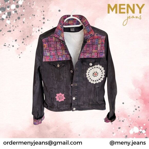 One-of-a-Kind Upcycled Faded Black Jean Jacket – Size Small - Picture 2 of 15